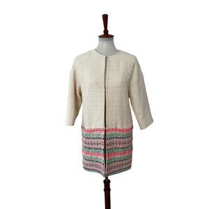 Vilagallo Anthropologie Longline Jacket Cream Textured Made in Spain EUR 38